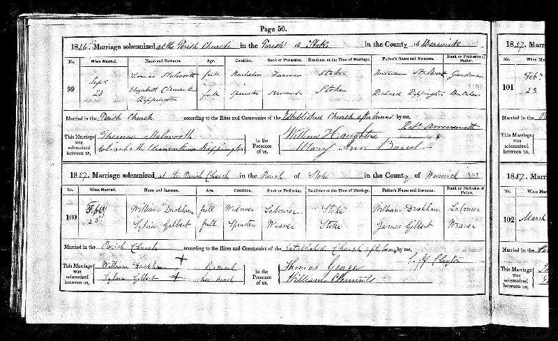 Rippington (Elizabeth Clementina) 1856 Marriage Record
